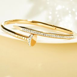 MYKI Women Gold-Plated Cubic Zirconia Cuff Bracelet-image-78