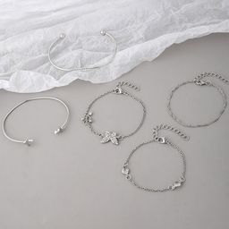 Peora Set of 5 Cubic Zirconia Studded Silver-Plated Cuff & Wraparound Bracelets image 3