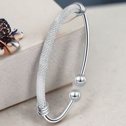 MYKI Cubic Zirconia Silver-Plated Cuff Bracelet-image-14