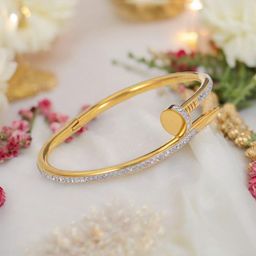 KARISHMA KREATIONS Unisex Cubic Zirconia Gold-Plated Kada Bracelet-49