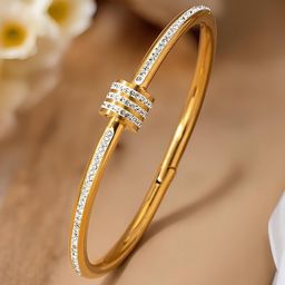 KARISHMA KREATIONS Gold-Plated Cubic Zirconia Kada Bracelet-19