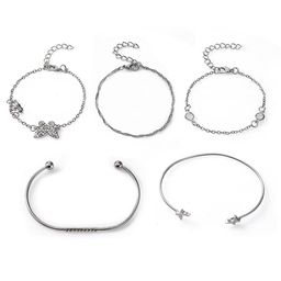 Peora Set of 5 Cubic Zirconia Studded Silver-Plated Cuff & Wraparound Bracelets image 4