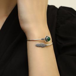 Sangria Silver-Plated Stone Studded Oxidised Adjustable Wraparound Bracelet image 5