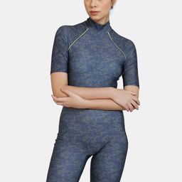 Zelocity by Zivame Women Blue & Grey Printed Round Neck Padded Bodysuit-image-81