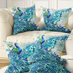 BIANCA Pack Of 5 Blue Digital Printed Square Cushion Cover-35