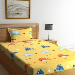 KLOTTHE Cartoon Characters 300 TC Single Bedsheet with 1 Pillow Cover-image-47