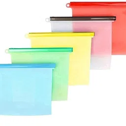 5 Silicone Reusable Storage Preservation Leakproof Ziplock Bag for Food, Hanging Storage Vacuum Bags-image-35