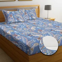 220 TC Cotton Super King, King, Queen, Double Floral Fitted (Elastic) Bedsheet-image-7