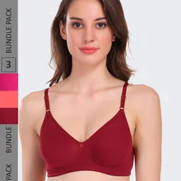 POOJA RAGENEE Pack Of 3 Non-Wired Non-Padded All Day Comfort Seamless Cotton T-Shirt Bra-image-42