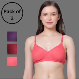Aimly Pack Of 3 Medium Coverage Non-Padded Cotton T-Shirt Bra With All Day Comfort-21