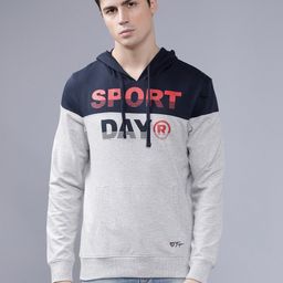 The Indian Garage Co Men Grey Melange & Navy Blue Colourblocked Hooded Sweatshirt-image-70