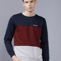 The Indian Garage Co Men Navy Blue & Maroon Colourblocked Hooded Sweatshirt-image-21