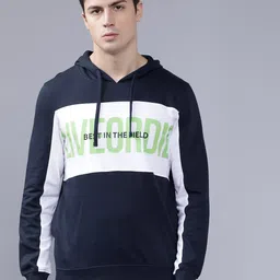 The Indian Garage Co Men Navy Blue & White Printed Hooded Sweatshirt-image-60