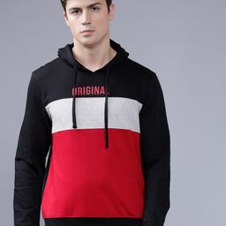 The Indian Garage Co Men Black & Red Colourblocked Hooded Sweatshirt-image-70