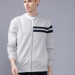 The Indian Garage Co Men Grey Melange & Black Striped Sweatshirt-image-69