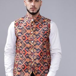 The Indian Garage Co Men Multicoloured Printed Nehru Jacket-14