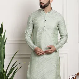 SOJANYA Men Green & Beige Ethnic Motifs Jacquard Woven Design Straight Kurta-picture-44