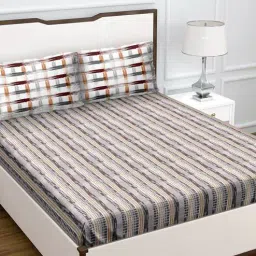 Multicolor Striped 180 TC Cotton Queen Sized Bed Sheets with 2 Pillow Covers by Bella Casa-picture-36
