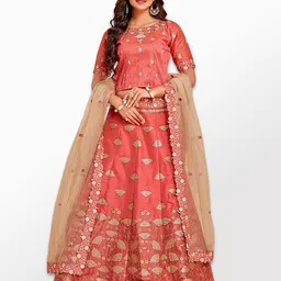 MIMOSA Peach-Coloured & Gold-Toned Semi-Stitched Lehenga & Unstitched Blouse With Dupatta-18
