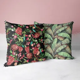 BIANCA Black & Green Set of 2 Floral Square Cushion Covers-image-71