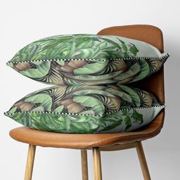BIANCA Black & Green Set of 2 16" x 16" Floral Square Cushion Covers-45