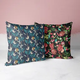 BIANCA Black & Multicoloured Set of 2 Floral Square Cushion Covers-image-24