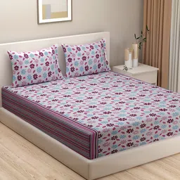 SWAYAM White & Brown Floral 144 TC King Bedsheet with 2 Pillow Covers-image-5