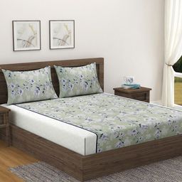 SWAYAM Green & Grey Floral 144 TC King Bedsheet with 2 Pillow Covers-8