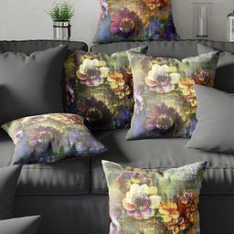 BIANCA Set of 5 Blue & Yellow Floral Square Cushion Covers-35