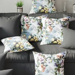 BIANCA Set Of 5 Blue & Red Floral Printed Square Cushion Covers-30