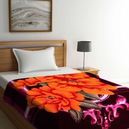 Arrabi Magenta & Orange Floral Mild Winter Single Bed Blanket-image-11