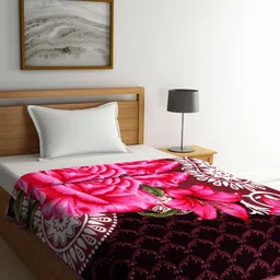 Arrabi Brown & Magenta Floral Mild Winter Single Bed Blanket-image-59