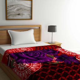 Arrabi Purple & Red Floral 950 GSM Mild Winter Single Bed Blanket-image-73