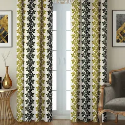 Cortina Green & Beige Set of 2 Floral Long Door Curtain-12