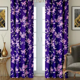 Cortina Purple & Pink Set Of 2 Floral Printed Regular Door Curtains-image-35