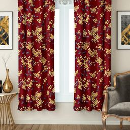 Cortina Brown & Grey Set Of 2 Floral Printed Regular Window Curtains-2