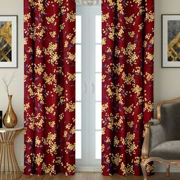 Cortina Maroon & Orange Set of 2 Floral Door Curtain-0