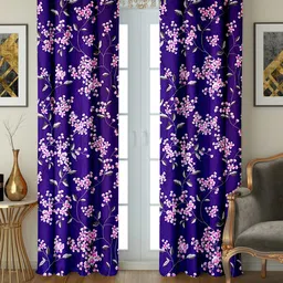 Cortina Purple & Pink Set of 2 Floral Printed Long Door Curtain-picture-17