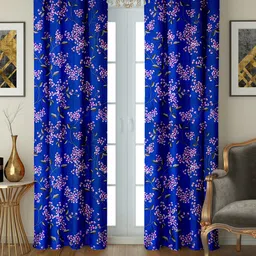 Cortina Blue & Purple Set of 2 Floral Printed Long Door Curtain-14