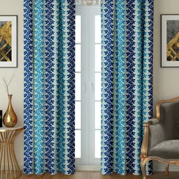 Cortina White & Blue Set of 2 Floral Long Door Curtain-23