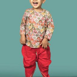 Polka Tots Boys Floral Printed Pure Cotton Kurta with Dhoti Pants-picture-48