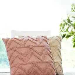 Pluchi Off White Self Design Cotton Square Cushion Cover-8