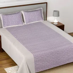 Kuber Industries Purple & White Floral 144 TC King Bedsheet with 2 Pillow Covers-image-99