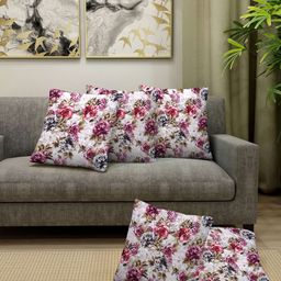Arrabi Set Of 5 Pink & Off White Floral Printed Chenille Square Cushion Covers-6