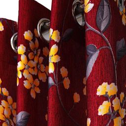 Cortina Brown & Grey Set Of 2 Floral Printed Regular Window Curtains image 3