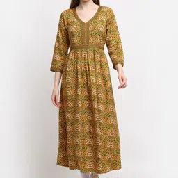 Assamica Women Brown & Green Floral Printed Floral Anarkali Kurta-picture-13
