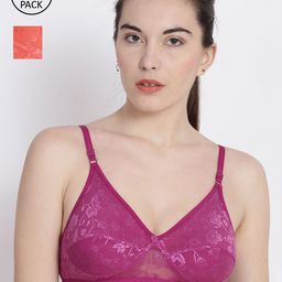 ABELINO  Pack of 2 Maroon & Coral Orange Floral Bra PRIYA2PCMAR-picture-18