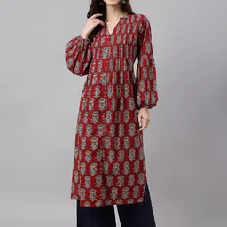 Janasya Cotton Floral Print Flared Kurta-13