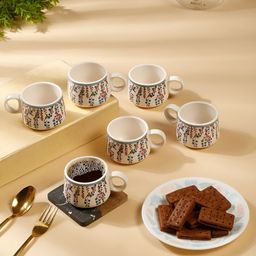 Arrabi White & Blue Handcrafted Printed Ceramic Matte Cups Set of Cups and Mugs-17