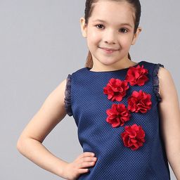 One Friday Kids Girls Round Neck Top With 3D flowers-image-73